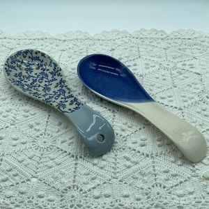 2  Vintage Ceramic Spoon Rests Country 1990s